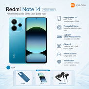 Teléfono Xiaomi Redmi Note 14 Versión Global, 6Gb Ram, 128Gb Almacenamiento, Con Cover, Mica y Audífonos - Azul / 190 - Img 54350320