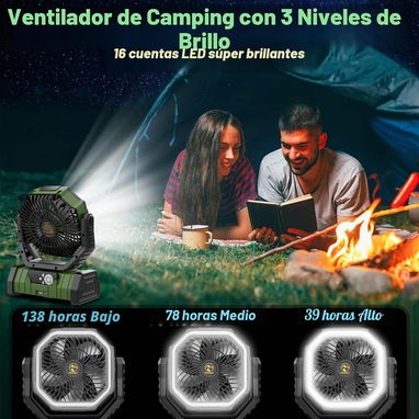 Ventilador Recargable 20000mAh con Luz LED y Control Remoto F6 - 4/5