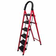 Escalera Roja 6 Peldaños 1.70m Plegable 150kg Carga Doméstica, Escalera Mano 6 Pasos 1.70m Rojo Negro VPT# - Img 56757333