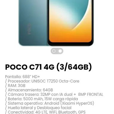 POCO C71 4G (3/64GB). Batería: 5000 mAh, 15W carga rápida - Img 120772445