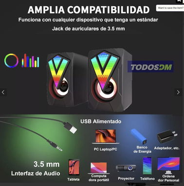 Bocina Para Pc Computadora Altavoces Gamer  Rgb Led - Img 81786777