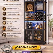 Gabinete de bar alto de 6 niveles con enchufes, gabinete de vino reversible de 82.6", con luces LED, soporte de vidrio y - Img 55408224