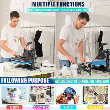 AKEYDIY Máquina de prensa de calor profesional 5 en 1 para camisetas, gorras, tasas, etc. - Img 123717507