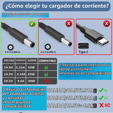 Cargador 65 W de E5440 E5470 7480 E6540 E7440 E7450 E7250 E6440 E6430 7490 7290 5490 5590 5290 Inspiron 15-5000 15-30000 - 5/10