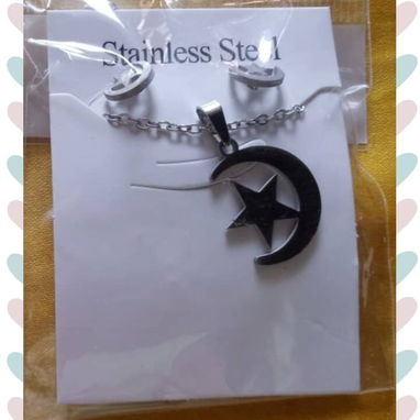 Juego de cadena y aretes p/ mujer plateados de acero inoxidable - 8/9