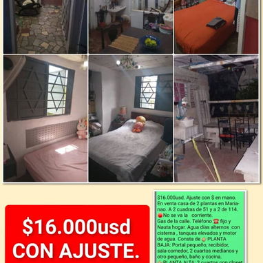 $16.000usd. Ajuste con $ en mano. En venta casa de 2 plantas en Marianao. A 2 cuadras de 51 y a 2 de 114. 🛑No se va la - Img 122987220