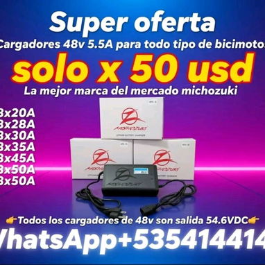 50usd super oferta Cargadores de bicimoto originales michozukis compatible con todas las marcas son de 48vx5.5😱 - Img 123155260