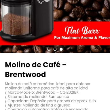 Molino de Café - Brentwood. Marca‑Modelo: Brentwood – CG‑2021BK - Img 115920238