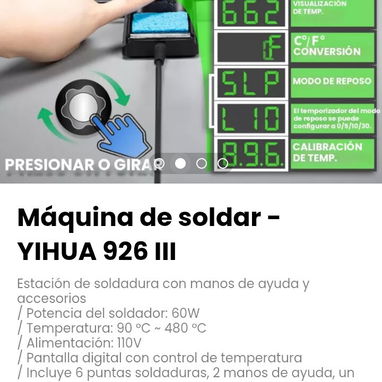 Máquina de soldar - YIHUA 926 III. Estación de soldadura con manos de ayuda y accesorios - 2/4