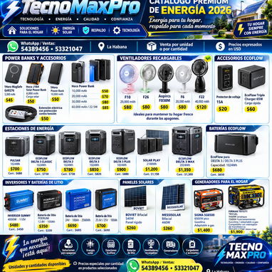 ⚡ TECNOMAXPRO ⚡ ENERGÍA 2026 Ecoflow Plantas Ventiladores Paneles y mucho más WhatsApp 53321047 - 2/10
