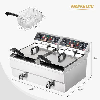 🔥 Freidora Eléctrica Comercial ROVSUN 24.9QT (≈23.6L) – Doble Tanque, Doble Potencia 🔥 - Img 123422922