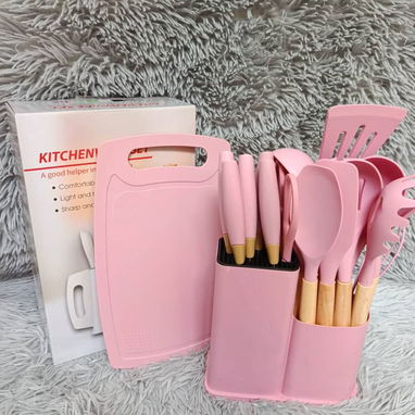 Set de utensilios de cocina de silicona con cuchillos y tablas de cortar (19 piezas) en 14000cup - Img 122487631