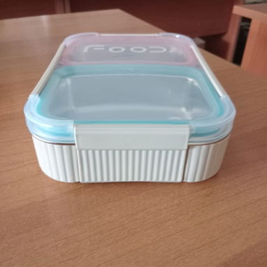 Wa.me/*5358296067 🍱 TAPER CON  2 DIVISIONES 661-9 FOOD PRECIO: $8 USD 🎨 Color: blanco con detalles en rosa y azul. - 5/6