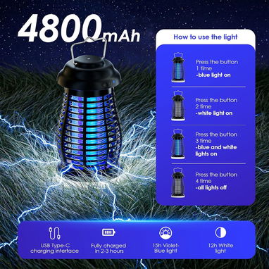 Lámpara grande mata mosquitos. Impermeable, con lámpara incluida y modo automático. - 2/4