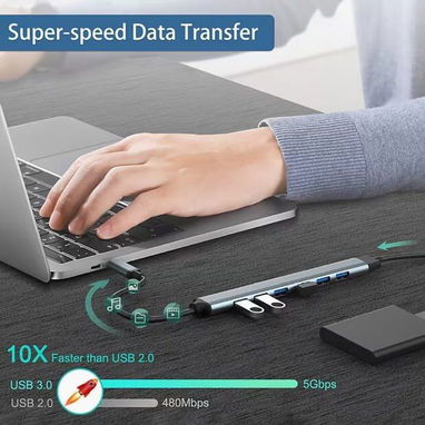 Hub USB-C de 7 Puertos – USB 3.0 Ultradelgado | videojuegoshabana.com - Img 122487990
