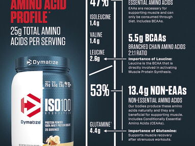 ✅WHEY Dymatize ISO100 Proteína hidrolizada  (25 g) de proteína,(5.5 g) de BCAA , 20 servicios 42$ - Img 46558561
