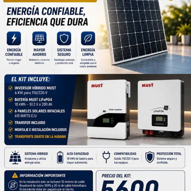 KIT SOLAR MUST 6 KW – ENERGÍA CONFIABLE PARA TU HOGAR O NEGOCIO 🔋☀️ - Img 124209627