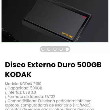 Disco Externo Duro 500GB KODAK. Modelo: KODAK P190 - Img 123999424