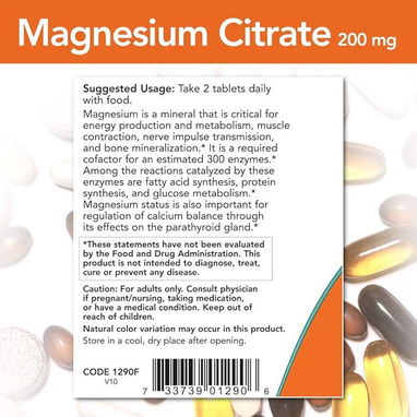 Citrato de Magnesio 200mg (NOW Foods · 100 tabletas) - 3/3