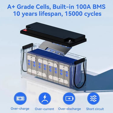 WattCycle Batería LiFePO424V 100Ah, 2560Wh, BMS 100A, Protección de Baja Temperatura y Conexión Escalable - 5/5