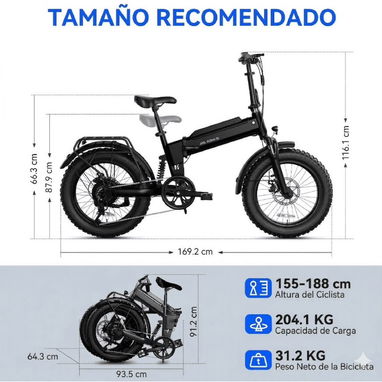 Bicicleta Eléctrica F00C Plegable Fat Tire - 3/9