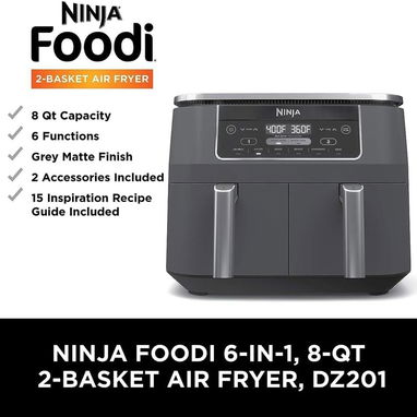 Ninja DZ201 Foodi - Freidora de aire 6 en 1 DualZone de 8QT con 2 cestas de freír independientes - Img 77759573