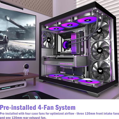 (X) Chasis GAMER KEDIERS K4 – ATX Torre Media, Vidrio Templado Doble, 4 Ventiladores Preinstalados, USB-C - Img 126474091