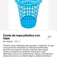Cesto de ropa plástico con tapa y cubo de plástico con asa metálico - Img 57534297