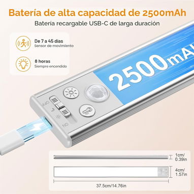 * Lampara Premium con sensor de movimiento e iluminación magnética recargable con 128 LEDs - Img 121469872