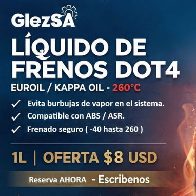 🚀 Líquido de Frenos DOT4 EUROIL (1L) – OFERTA: $8 USD. Antes $10. ¡Seguridad máxima! - 2/2