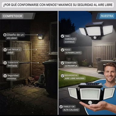 Lámpara Solar Exterior Con Sensor De Movimiento 3 Cabezales Ajustables IP65 Para Seguridad - 4/8