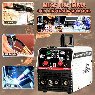 Planta de Soldar Portátil, KEPOUREOMQ 315 Amp, Sin gas, 3 en 1 MMA , MIG y TIG. 110/220V, Pantalla digital. - Img 123286445