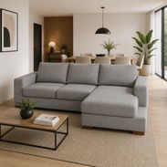 Sofá Elegante Esquinero de Gamuza Gris con Chaise Longue y 3 cojines decorativos - Img 57800248