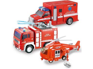 ⭐️JUGUETE Vehículo⭐ COMBO Camiones de Bomberos. Bomberos + Ambulancia + Helicóptero Luces, Sonido. SELLADO!☎️53356088 - Img main-image-45473194
