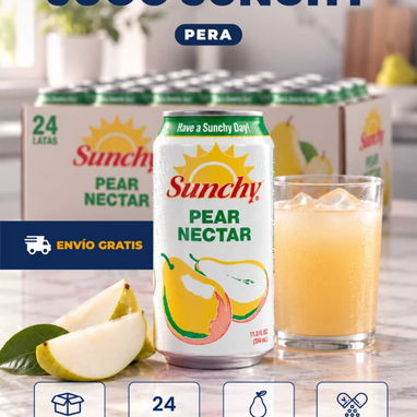 Jugos de lata Sunchy de frutas naturales y distintos sabores, venta por caja - 3/6