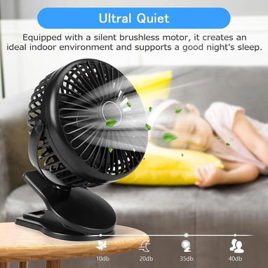 Ventilador Portátil con Clip 🔌 USB Recargable 🌬️ 3 Velocidades Silencioso 🔄 Rotación 360° para Cochecito, Cuna y Hoga - 5/7