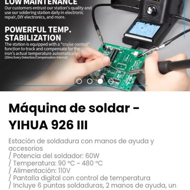 Máquina de soldar - YIHUA 926 III. Estación de soldadura con manos de ayuda y accesorios - 3/4