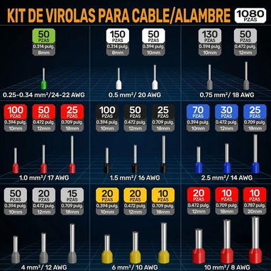 Kit de Pinza Crimpadora de Virolas 1080 Piezas - Completo - 5/5