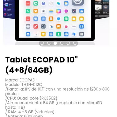 Tablet ECOPAD 10" (4+8/64GB). Marca: ECOPAD - Img 125825998