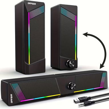 Set  de altavoces Gamer para PC con Luces RGB Se alimentan por USB y se conectan mediante auxiliar de 3.5 mm. - Img 122734861