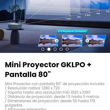 Mini Proyector GKLPO + Pantalla 80". Distancia de proyección: desde 1.5 hasta 5 metros - 2/5