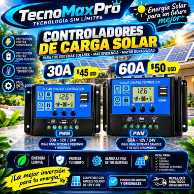 CONTROLADORES DE CARGA SOLAR PWM 🔥☀️sistemas solares de 12V y 24V. ✅ Pantalla LCD ✅ Protección ✅ Puertos USB📲53321047 - 2/2