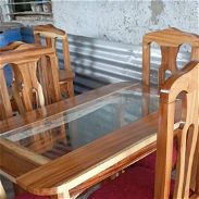 Juego de mesa de madera con cristal artesanal - Img 45414600
