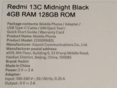 VENDO REDMI XIAMI 13C DE 128 GB 4G RAM NUEVO EN SU CAJA CON TODOS SUS AGREGADOS COVER , MICA , CARGADOR Y CABLE AUDIFONO - Img 64028590