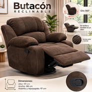 Butacón Reclinable Giratorio 🛋️🏠 🤎 Color: Marrón oscuro 🧵 Material: Tela tipo pana y relleno de esponja. 🔄 Base gi - Img 58057717