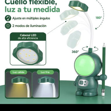 Lámparita de escritorio LED con diseño de astronauta, cuello flexible que permite ajustar la dirección de la luz en múlt - 5/5