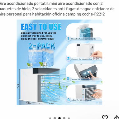 Aire acondicionado portátil, mini aire acondicionado con 2 paquetes de hielo, 3 velocidades anti-fugas de agua enfriador - Img 109210804
