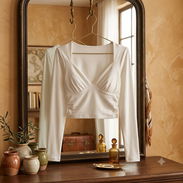 Blusa Manga Larga con Escote Corazón Drapeado – Elegancia y Ajuste Perfecto Talla S 15 - Img 57754561