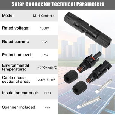 Conector MC4 para panel solar, 1000V, 30 A, IP67, impermeable, macho/hembra, adecuados para cables solares de 14 a 10AWG - 2/6