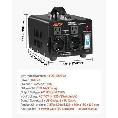 Convertidor de Voltaje, 1000 VA, de 110 V a 220 V y de 220 V a 110 V - 5/9